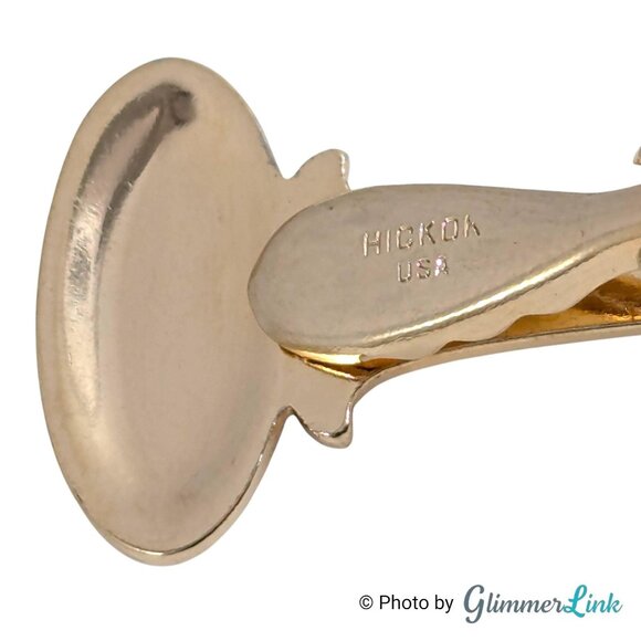Vintage Hickok USA Monogram B Cufflinks and Tie Bar Jewelry Set Gold Tone Oval - Picture 8 of 10